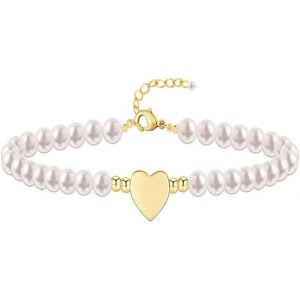 Ytseazn-Perles D'eau Douce,Bracelets Bohème Avec Perles,Bracelet Plaqué Or Avec Perles,Bracelet De Perles En Naturelle Fait Extensible Bracelets D' Plaqué Or C?ur,Bijoux Cadeau Pour Femme Fille - Neuf