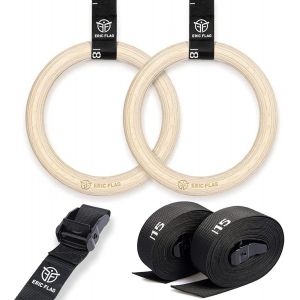 Anneaux Gymnastique En Bois - Diamètre 28 Mm - Anneaux Gym Avec Sangles Suspension Graduées, Facilement Réglables Pour Le Crossfit, Musculation, Street Workout, Calisthenics, Home [Ela710206] - Neuf