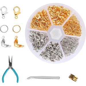 Kalanka-463 Pcs Fermoir Bracelet, Kit Fermoir Collier, Attache Bracelet, Fermoir Bracelet Perle Creation, Attaches Et Fermoirs Pour Fabrication Bijoux Attache Colliers, Avec Pinces, Anneaux, Or/Argen - Neuf