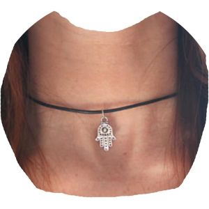 Kal-Collier Ras Du Cou En Cuir Boho Hamsa - Collier Court En Velours Noir Su&eacute;d&eacute; Avec Cha&icirc;ne Avec Pendentif Hamsa - Cha&icirc;ne Minimaliste Vintage - Bijoux Pour Femmes Et Filles (Main De Hamsa) - Neuf