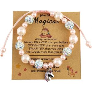 Kal-Bracelet Licorne Cadeaux Pour Filles ¿ Perles Roses Et Boules De Strass Bracelet Licorne Coeur Avec Lettres Licorne Bracelets Bijoux Filles - Neuf