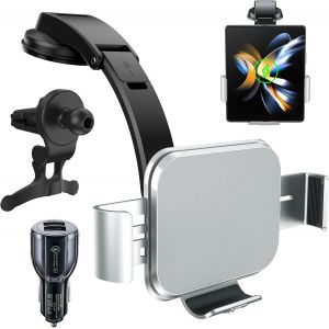 15W Dual Coils Support Telephone Voiture Chargeur pour Samsung Galaxy Z Fold 5/4/3/2 avec Fonction de Charge Induction Automatique Qi 3.0 Chargeurs de Voiture sans Fil Air Vent - Neuf