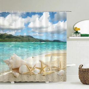 Rideaux De Douche De Plage De Paysage Marin,Rideau De Douche De Salle De Bains,Rideau De Douche En Tissu 3D,Rideau De Douche Imperméable Cortina De Ducha.4427G.W120Xh180Cm - Neuf