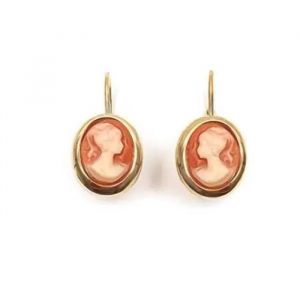 Boucles D'oreilles Pendantes Dormeuses Cam&eacute;e Rouge Plaqu&eacute; Or 18 Carats 750-1000 - Neuf