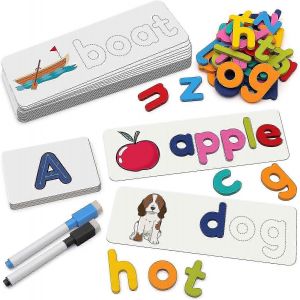 Jouet d'apprentissage de la lecture et de l'orthographe, lettres en bois, cartes mémoire, mots à vue, correspondance ABC, alphabet, jeu de reconnaissance, préscolaire, éducatif-YH239902 B - Neuf