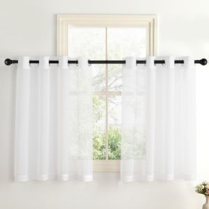 Eryi-Rideaux Voilage Blanc - Rideau Court L 140 X H 100cm Decoration De Cuisine Maison Chambre Petite Fenêtre Porte Store Avec Oeillets Transparent 2 Panneaux - Neuf
