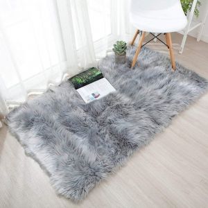 Sjzg-Peau De Mouton Synth&eacute;tique,Cozy Sensation Comme V&eacute;ritable Laine Tapis En Fourrure Synth&eacute;tique, Fluffy Soft Longhair D&eacute;coratif Coussin De Chaise Canap&eacute; Natte (Gris, 60 X 90cm) - Neuf