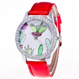 Zhoulianfa Hommes Femmes Incrustation Strass Cristal Bracelet Montre Montre-Bracelet (Rouge) - Neuf