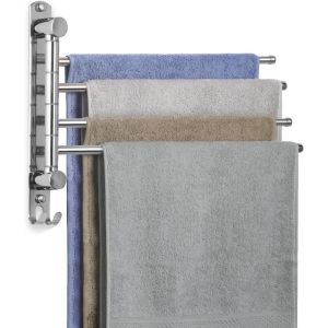 Eryi-Porte Serviette Murale Salle De Bain,Porte Serviette 180°Rotatives En Acier Inoxydable 4 Barre Pivotante,Gain De Place Pour Salle De Bain Cuisine Lavabo-Argent(40cm) - Neuf