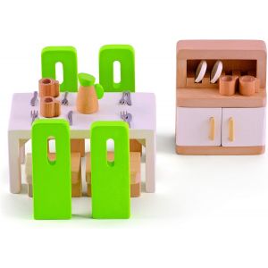 ERYI-Jouet - Meubles Salle À Manger Pour Maison De Poupée En Bois - Accessoires Maison En Bois Pour Famille - Coffret De 23 Pièces - Pour Enfant À Partir De 3 Ans - Filles Et Garçons - Neuf