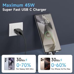 45w Chargeur Usb-C 2pack Charge Rapide Usb-C Pour Samsung, 2pack Chargeur Type-C 45w Avec C&acirc;ble Type-C 2m Et 100w Pour Samsung Galaxy S25 Ultra/S24+/S23/S22, Pour Iphone 16/15 - Noir - Neuf