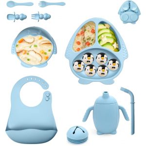 Kal-Ensemble Repas Bébé En Silicone 10 Pièces : Vaisselle Antidérapante, Parfait Pour Le Sevrage Et L'apprentissage Des Repas, Idée Cadeau De Naissance - Neuf