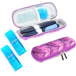 KALANKA-Pochette Isotherme Insuline -Trousse Isotherme Medicament pour Stylo d'insuline, Seringues, Aiguilles et d'autres Accessoires Medicaux pour Diabétique avec 2 Packs de Glace(Marbre Violet) - Neuf