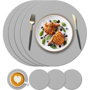 Eryi-Lot De 4 Sets De Table Ronds En Silicone (34 Cm) Et 4 Dessous De Verre (10 Cm), Résistants À La Chaleur De 232,2 °C, Antidérapants Et Lavables, Sets De Table Pour Restaurant, Intérieur, - Neuf