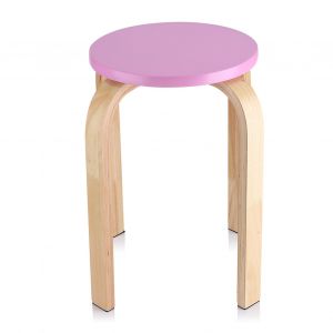 Hjlian Tabouret Empilable Antiderapant En Bois Courbe, Couleur Bonbon, Meuble De Maison, Decoration De Chambre D'enfant, Rose, 1 Piece - Neuf