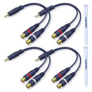 Câble Répartiteur RCA Jack 3,5mm à RCA Câble AV R-C-A 1 Mâle à 2 Femelles Cinch Y Adaptateur Connecteurs pour Caisson de Haut-Parleur, Récepteur, Home Cinéma (Câble Audio 3,5mm R-C-A, Paquet de 4) - Neuf