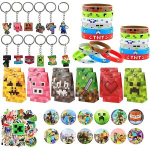 Eryi-Jeu Vidéo Fête Anniversaire Cadeau, Cadeaux Fête Enfants Jeux, Cadeaux D'anniversaire Avec Porte Clés Sacs De Bracelet En Silicone Claque Carnet Broches Bouton Stickers Pour Party Faveurs - Neuf