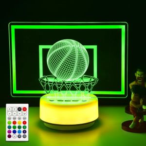 Kalanka-Veilleuse Classique De Basket-Ball Dunk Decor, 14 Couleurs Motif Blanc Chaud Base Sport Lumi&egrave;re De Bureau, Cl&eacute; D'entit&eacute;/Minuterie/Intensit&eacute; Variable, Cadeau D'anniversaire Jouet Pour Gar&ccedil;on - Neuf