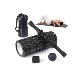 Ensemble De 5 Rouleaux De Massage En Mousse Comprenant Un Rouleau Pour Points De Pression, Un Rouleau De Massage, Une Balle, Une Sangle D'&eacute;tirement Et Un Sac De Rangement. - Neuf