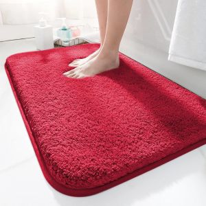 KAL-Tapis De Bain 50 X 80 Cm, Antidérapant, Doux, Absorbant L'Eau, En Microfibre, Pour La Salle De Bain, Lavable En Machine, Pour Baignoire, Douche Et Salle De Bain, Rouge - Neuf