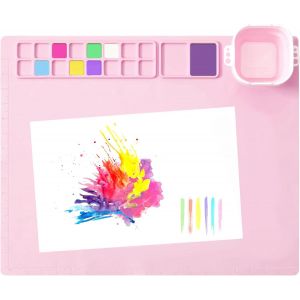 AYUHR-Tapis Peinture Enfant Silicone, Tapis Silicone Antiadhésif Pliable 51 x 41 cm pour Enfant Découpage Bricolage Origami Artisanat Argile(Rose) - Neuf