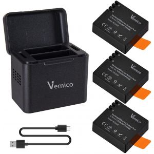 Action Cam Battery Charger Kit 3 x 1350 mAh EK7000 Battery PG1050 for AKASO EK7000 Pro, WOLFANG, iZEEKER, Surfola, Timnut, Apexcam, Rollei, VEMONT, Greatop, Explotrek, Xilecam, APEMAN, - Neuf