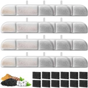 12 Pièces Filtres Fontaine Eau Chat, Filtres De Remplacement Pour 2.5l Fontaine A Eau Chat Sans Fil, Quadruple Action Filtre De Fontaine Pour Animaux De Compagnie(12 Éponge De Pré-Filtre) - Neuf