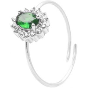 Kahfl-Bague Femme En Acier Argent Avec Pierre Précieuse Verte,Bague Argent Réglable Gemme Verte,Alliance Pierre Ovale Et Zircon,Ensemble Bijoux Femme,Acier,Non Applicable. - Neuf