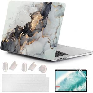 4 En 1 Ultra-Mince Coque Pour Macbook Air 13.6 Pouces M4 M3 M2 2022 2024 2025 Modèle A3240 A3113 A2681, Étui De Rigide Plastique & Protège Clavier Pour Macbook Air 13 M4, Marbre Doré 2 - Neuf