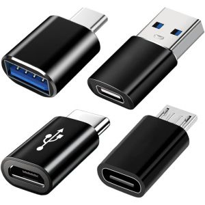 KALANKA-Adaptateurs USB C (Lot de 4), Adaptateur USB Type C vers USB 3.0 OTG, Adaptateur Micro USB vers USB C Compatible avec MacBook Pro/Air, Samsung Galaxy S20 S21 S22 S23 S24, iPhone 15 16, et Plu - Neuf