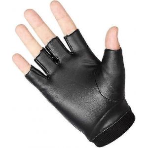 Gants En Cuir Noir Sans Doigts, Gants De Moto En Cuir Sans Doigts - Neuf