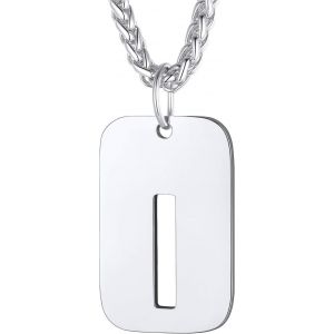 Kal-Collier Plaque Initiale En Acier Inoxydable Pour Homme, Cha&icirc;ne Pendentif Dog Tag Avec L'alphabet Creux - Neuf