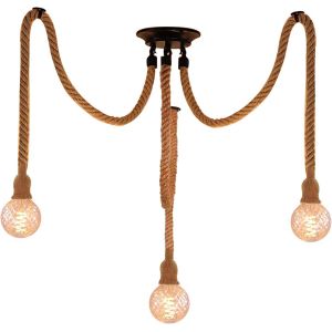 Subzonal-Suspension En Corde Chanvre - Lustre Luminaire Plafonnier Industriel Vintage 3 T&ecirc;tes - Style Campagnard Pour E27 Edison - Cr&eacute;atif Pour Restaurant, Caf&eacute;, Bar - Neuf