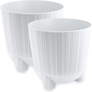ERYI-Lot De 2 Pots De Fleurs Mats Avec Pieds - Pot Décoratif Pour Grandes Et Petites Plantes - Diamètre : 17 Cm - Blanc - Neuf