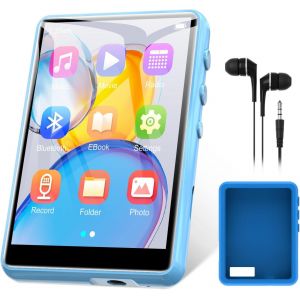 64Go Lecteur MP3 Bluetooth 5.3 Stable, 2.4"" écran Tactile MP3 Bluetooth Portable, Lecteur Mp3 HiFi avec Haut-Parleur, Radio FM, Dictaphone, Ecouteurs Inclus, Supporte Jusqu'à 128GB (Bleu) - Neuf