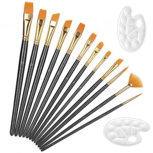 14 Pcs Pinceau Avec Palette Nylon Cheveux Gouache Aquarelle Rond Pointu Pointe Art Fournitures - Neuf