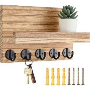 Plaque &Agrave; Cl&eacute;s Avec &Eacute;tag&egrave;re - Porte-Cl&eacute;s Avec 5 Crochets &Agrave; Cl&eacute;s - Porte-Cl&eacute;s Mural En Bois - Rangement Moderne Pour Entr&eacute;e,Couloir,Chambre &Agrave; Coucher,Salon - Neuf