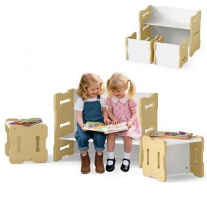 COSTWAY Ensemble Table et 2 Chaises pour Enfants - 69 x 39,5 x 52 cm Coins Arrondis, Poign&eacute;es Int&eacute;gr&eacute;es, Mobilier Gain de Place - Neuf