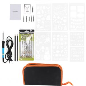 Kit de fer a souder electrique a bois 42 pieces, stylo pyrograveur (bleu EU) - Neuf