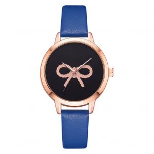 Montre-Bracelet A Quartz Decontractee Lvpai Pour Femme, En Alliage, Avec Noud Papillon, Cadran Rond Noir (Bleu) - Neuf