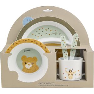 Kal-Set De Vaisselle Girafe Et Lion ¿ Assiette, Bol, Couverts Et Gobelets Antidérapants ¿ En Matériau Robuste De Qualité Alimentaire ¿ Pour Bébés Et Tout-Petits ¿ Coffret Cadeau, Vert Pâle - Neuf