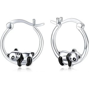 Kal-Petites Boucles D'oreilles Créoles Panda Pour Femmes Et Adolescentes Petites Créoles Mignonnes En Argent Sterling Plaqué Noir Et Émail Animal Pour Oreilles Sensibles Bijoux Tendance Cadeau Pour F - Neuf
