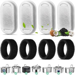 Filtre Fontaine Eau Chat, 4 Pièces Filtres De Remplacement Pour 3,2l/2l Fontaine À Eau Pour Chat En Acier Inoxydable, 4 Filtres Avec Charbon Actif Et 4 Filtres En Mousse Pour Fontaine Pour Chat - Neuf