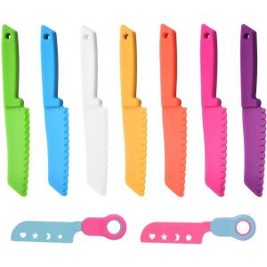 Jexnovashop-7 Pi&egrave;ces De Couteaux &Agrave; Fruits En Plastique Et 2 Pi&egrave;ces De Couteaux Jouets, Coupe-G&acirc;teaux D'anniversaire, Couteaux De Simulation Pour Enfants, Fournitures &Eacute;ducatives De Cuisine. - Neuf