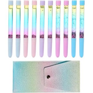 KALANKA-10 Pièces Stylos À Paillettes Colorés, 1 Sac De Rangement, Stylos À Paillettes Dégradés, Stylos À Paillettes Peints À La Main Pour Enfants, Stylos De Peinture Pour Étudiants - Neuf