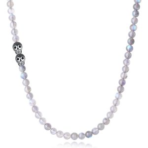 Trahoo-Collier Perle Homme Charm Tête De Mort - Neuf
