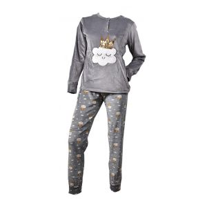 Pyjama Femme Long Cocooning Polaire 103 King Cloud Gris - Neuf