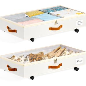 MEVRONISSHOP-Commode 2 pièces sous le lit avec roues, boîte de rangement sous le lit, boîte de lit avec roues, boîte de lit en métal organisateur sac de rangement pour vêtements, chaussures, couvertu - Neuf
