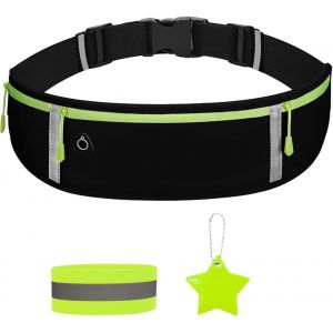 JGD-1 sac banane de sport, 1 bracelet r&eacute;fl&eacute;chissant, 1 pendentif &eacute;toile, sac banane de sport, sac banane r&eacute;fl&eacute;chissant pour course de nuit avec mousqueton r&eacute;glable, sac banane multi-poches, Noir , - Neuf