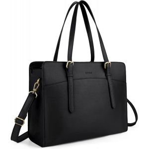 acdsgd-Sac Cabas &Eacute;paule Femme en Cuir PU avec Sangle R&eacute;glable Tote Bag Sac PC Portable 15,6 Pouces Porte Document pour Travail Sac de Cours, Noir - Neuf
